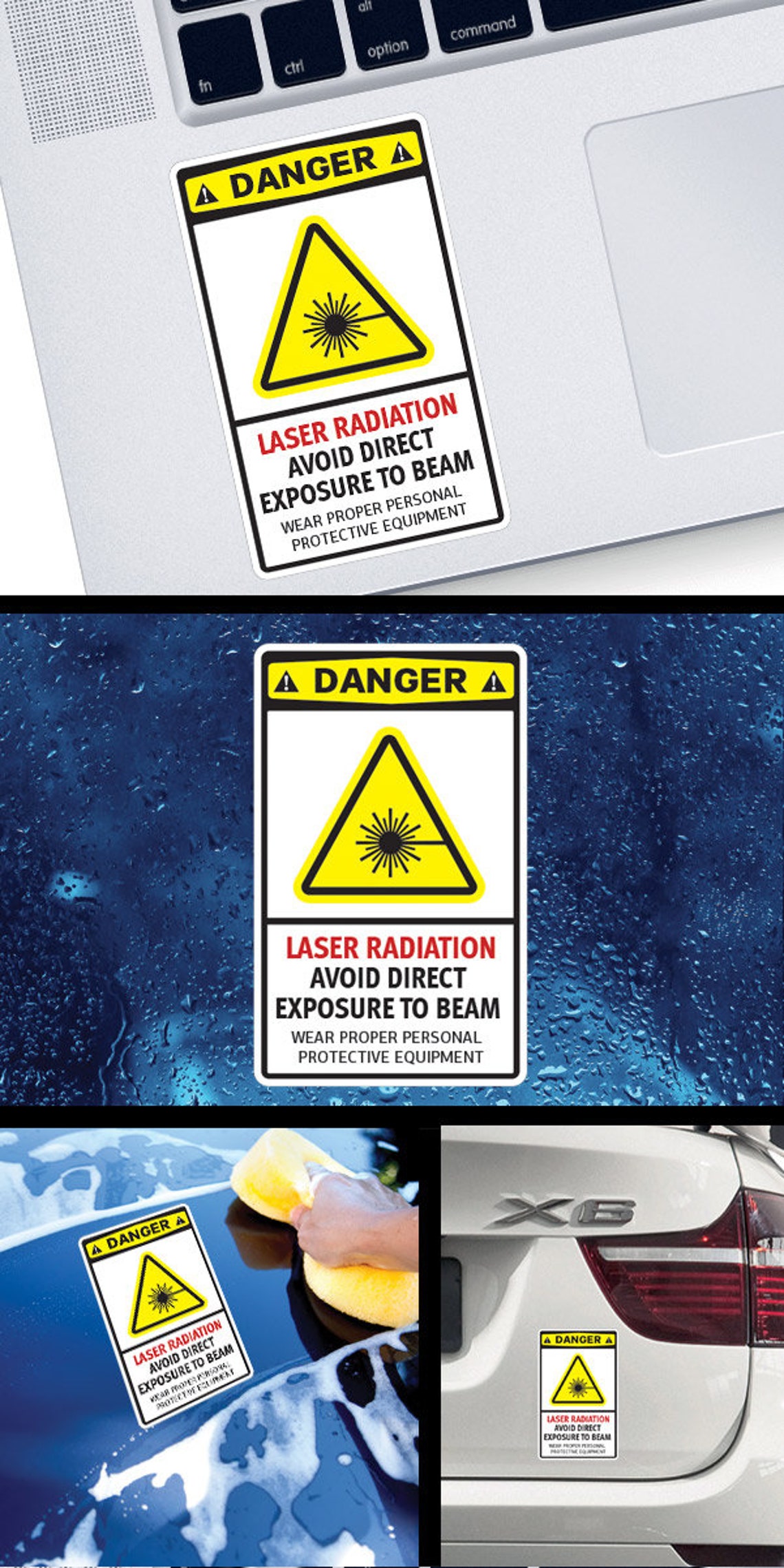 Decal Sticker Danger Laser Radiation Avoid Direct Exposure to Beam Wear ...