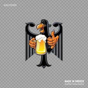Calcomanía pegatina alemán águila heráldica beber cerveza pájaro dibujos animados sonrisa RS8X3