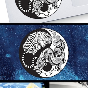 Decal Sticker Dragon Tiger Yin Yang Martial Arts Complex Design Black ...