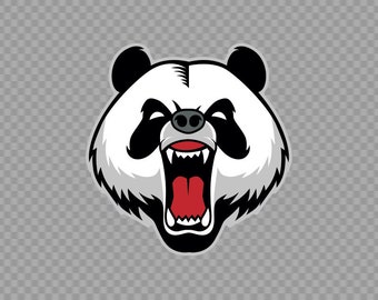 Decal Sticker Aggressive Panda Head Angry forest mountain nature Cartoon maskot W7987