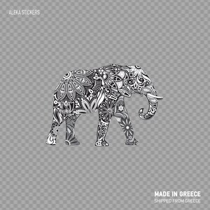 Monochroom mandala-olifant sticker – elegant zwart-wit ontwerp voor verfijnde ruimtes (XX3X7 .)