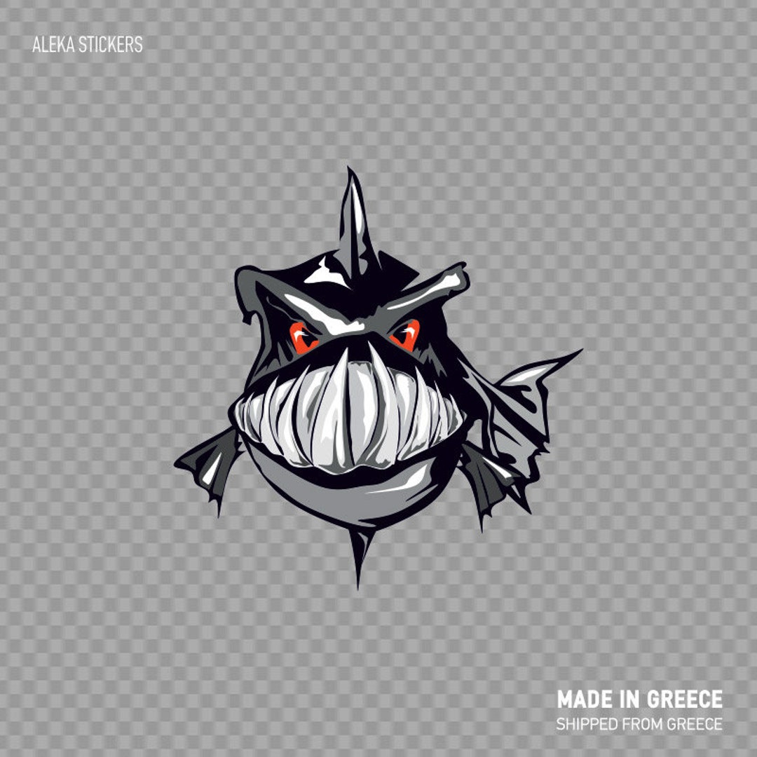 Decal Sticker Angry Black Piranha Fish Boat Decoration Bait the Hook ...