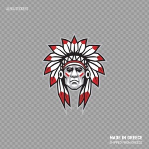 Aufkleber Aufkleber Native American Chief Kopf mit Federn Navajo Apache Cherokee Geronimo Oglala Crow Sioux Buffalo Bill Blackfoot 22577