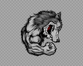 Decal Sticker Aggressive Muscle Wolf body builder Aggressive forest Gray Bodybuilding Roaring W9249