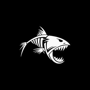 Sticker autocollant squelette, arêtes de poisson, crâne noir et blanc poissonnerie décoration pêche pêcheur lac océan eau de mer sous-marin XRX63