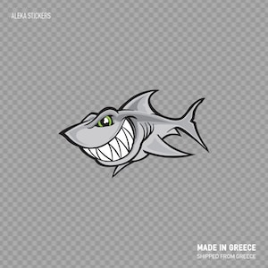 Sticker autocollant Requin dessin animé sourire plongeur plongeur gris racing ZZ788