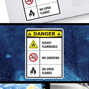 Decal Sticker Danger Highly Flammable No Smoking No Open Flames Safety ...
