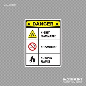 Stickersticker Gevaar Licht ontvlambaar Verboden te roken Geen open vuur Veiligheidsbord Kwaliteitssignalisatie Topkwaliteit print X4226