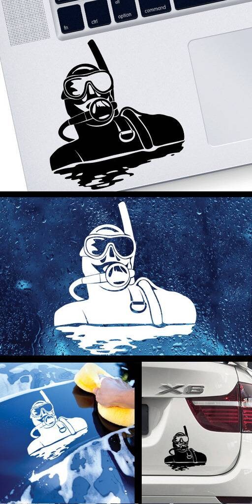 Decal Sticker Scuba Diver Apnea Diving Snorkelling Underwater Sports ...