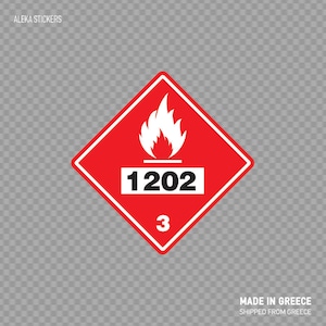 Sticker sticker gevarenklasse 3 gas olie diesel brandstof stookolie brandbare vloeistof 1202 waarschuwingsbord brand waterdicht weerbestendig X8829