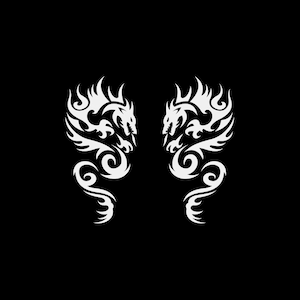 Sticker autocollant Paire de dragons créature légendaire à cornes flammées crachant du feu mythologie moyen-âge nominatif draco draconem racing WRS24