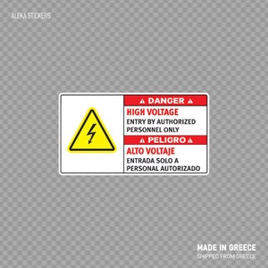 Hoogspanningswaarschuwingsbord – tweetalige veiligheidssticker (Engels/Spaans) voor industriële, elektrische en gevaarlijke omgevingen X8965