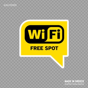Sticker Sticker teken Wifi gratis plek geel zwart Print op Vinyl Internet web communicatie Wi-Fi draadloze LAN netwerken netwerken X2ZE8