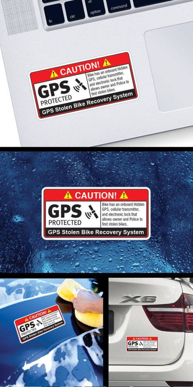 3x GPS Protected Tracking Warning Stickers – Transparent Bike Theft Prevention Decals