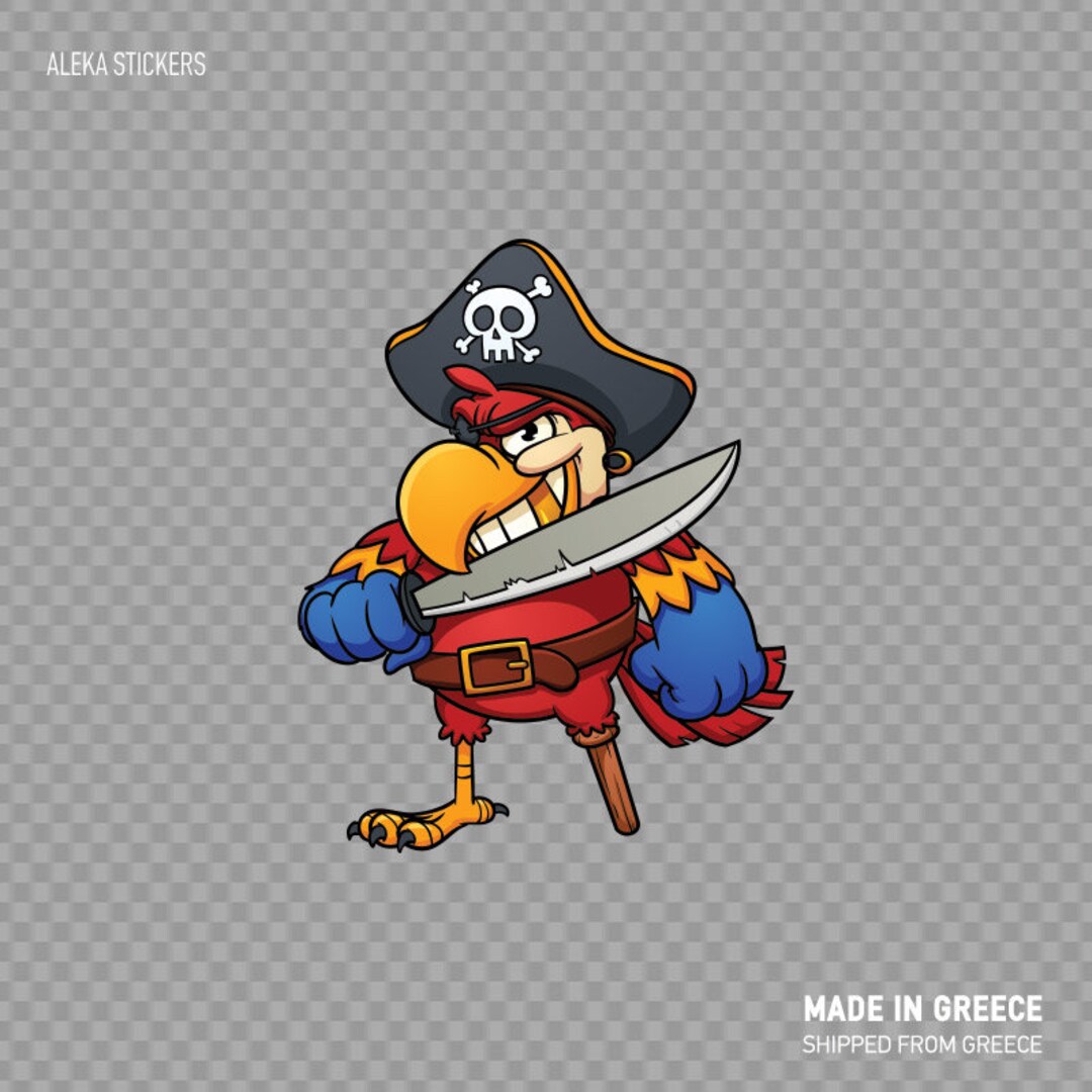 Decal Sticker Pirate Parrot Amazon Tropical Illustration Happy Cartoon ...