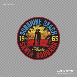 Sticker autocollant soleil plage Santa Barbara souvenirs vacances surf surfeur reef magasin décoration XR396