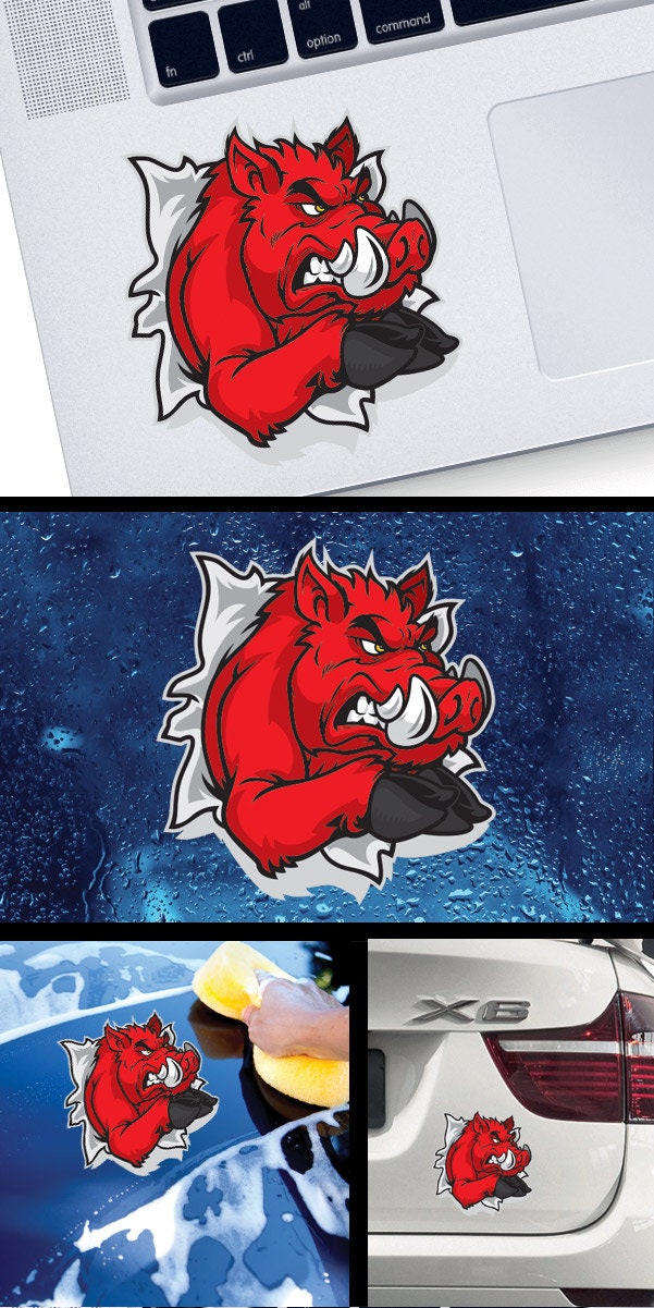 Lone Star Razorback Sticker Decal Sticker Elevate Your Decor With a Red Razorback Wild Pig ...