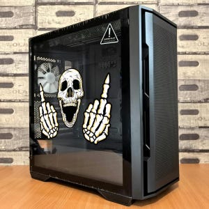 Skull with Skeleton Hands Vinyl Sticker – Durable, Waterproof Decal for Cars, Bikes, Laptops & More | Edgy Skeleton Design RSX8W