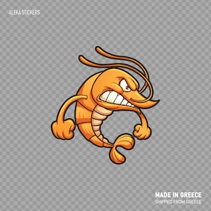 Sticker autocollant Dessin animé en colère crevettes décoration de bateau magasin de pêche décoration pêcheur d'eau salée restaurant de fruits de mer XR269