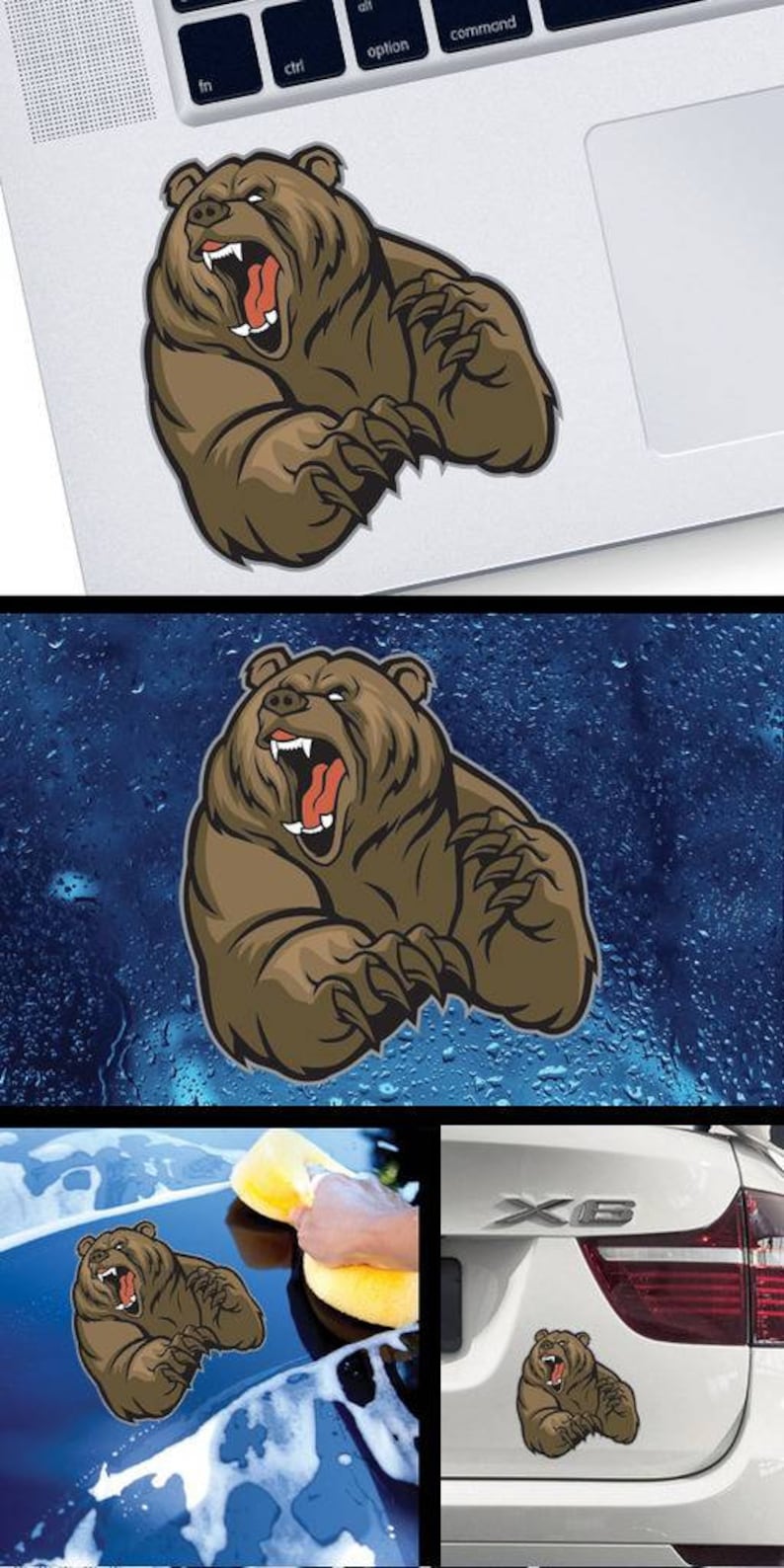 Decal Sticker Grizzly Bear Angry Aggression Attack Hangry Malicious ...