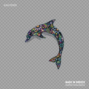 Aufkleber Sticker Blumen Dolphin bunte komplexe Design Zimmer Dekoration königliche Tattoo Stil traditionelle Kunst X5635