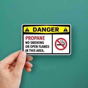 Waarschuwingssticker voor gevaar propaan – Niet roken of open vuur Veiligheidssticker voor industrieel gebruik en op het werk, duurzaam vinylbord X422X