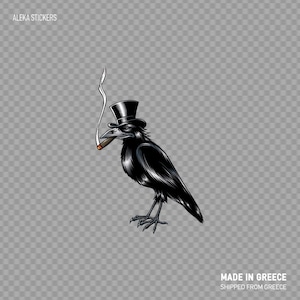 Sticker corbeau avec chapeau fumeur de cigare signe drôle mafia vinyle de qualité supérieure haut de forme détaillé corbeau XR458