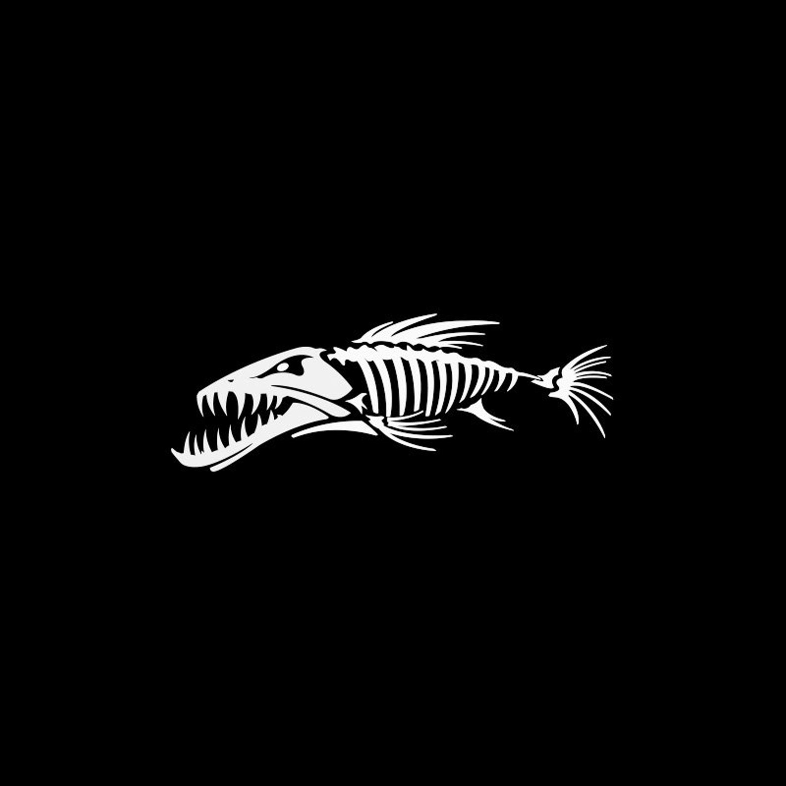 Decal Sticker Fish Bones Skull Skeleton Skull Black and White Fish ...