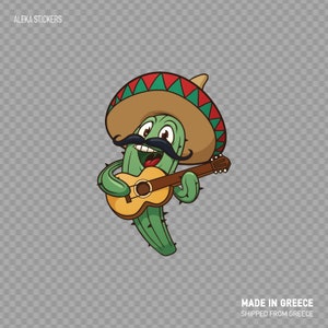 Decal Sticker Mexicaans Cactus zingen Playing Guitar Restaurant decoratie muziek W9248