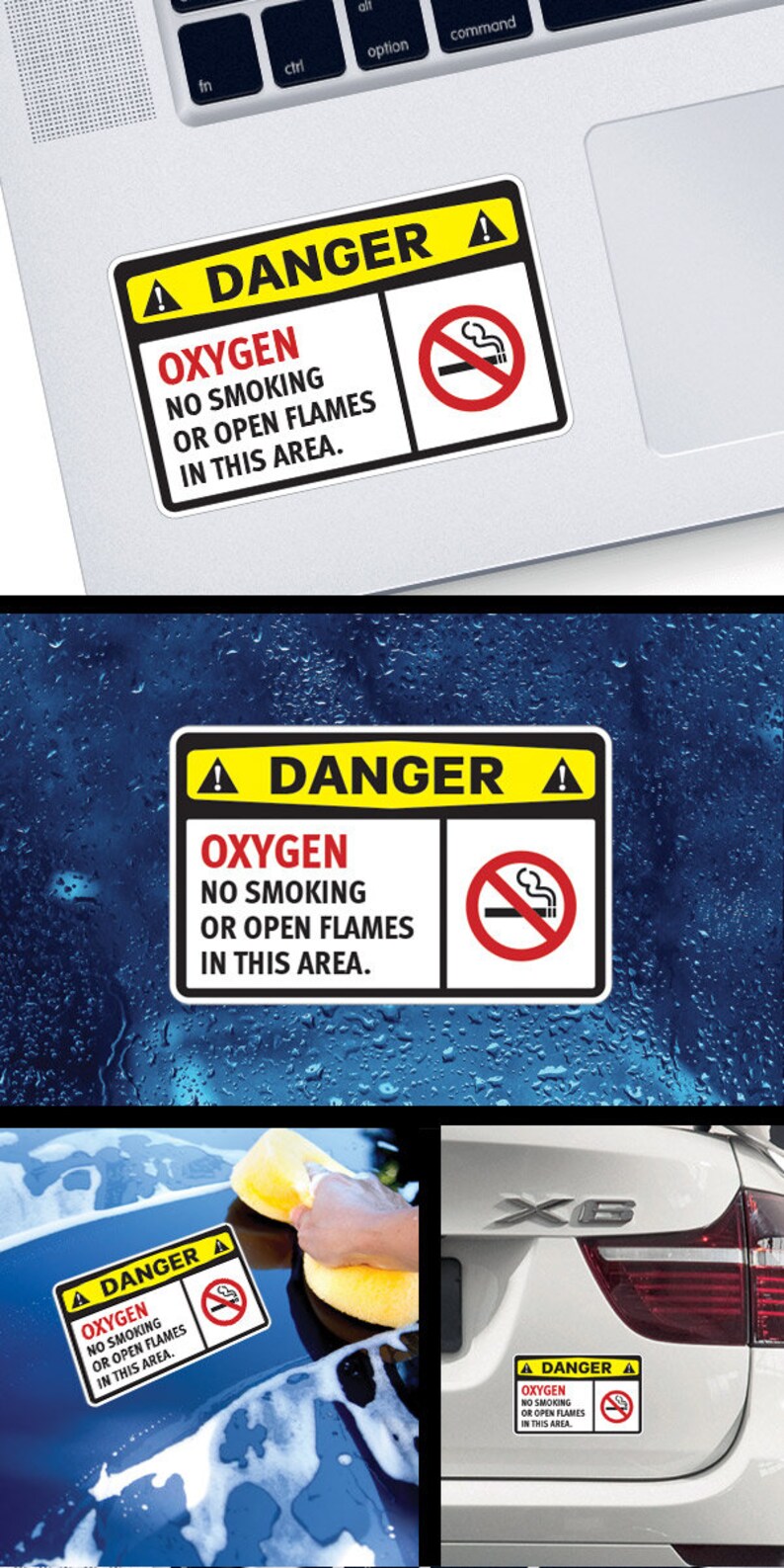 Decal Sticker Danger Oxygen No Smoking or Open Flames in This Area ...