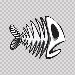 Sticker Sticker Visgraten Schedel Skelet Cartoon Zwart wit Vis winkel decoratie visserij visser meer oceaan zout water onderwater RS928