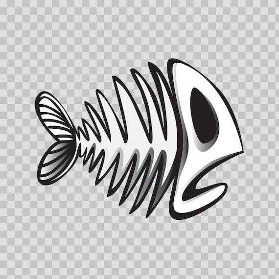 Decal Sticker Fish Bones Skull Skeleton Cartoon Black White Fish