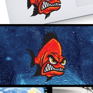 Decal Sticker Angry Red Piranha Fishing Store Decoration Bait the Hook ...