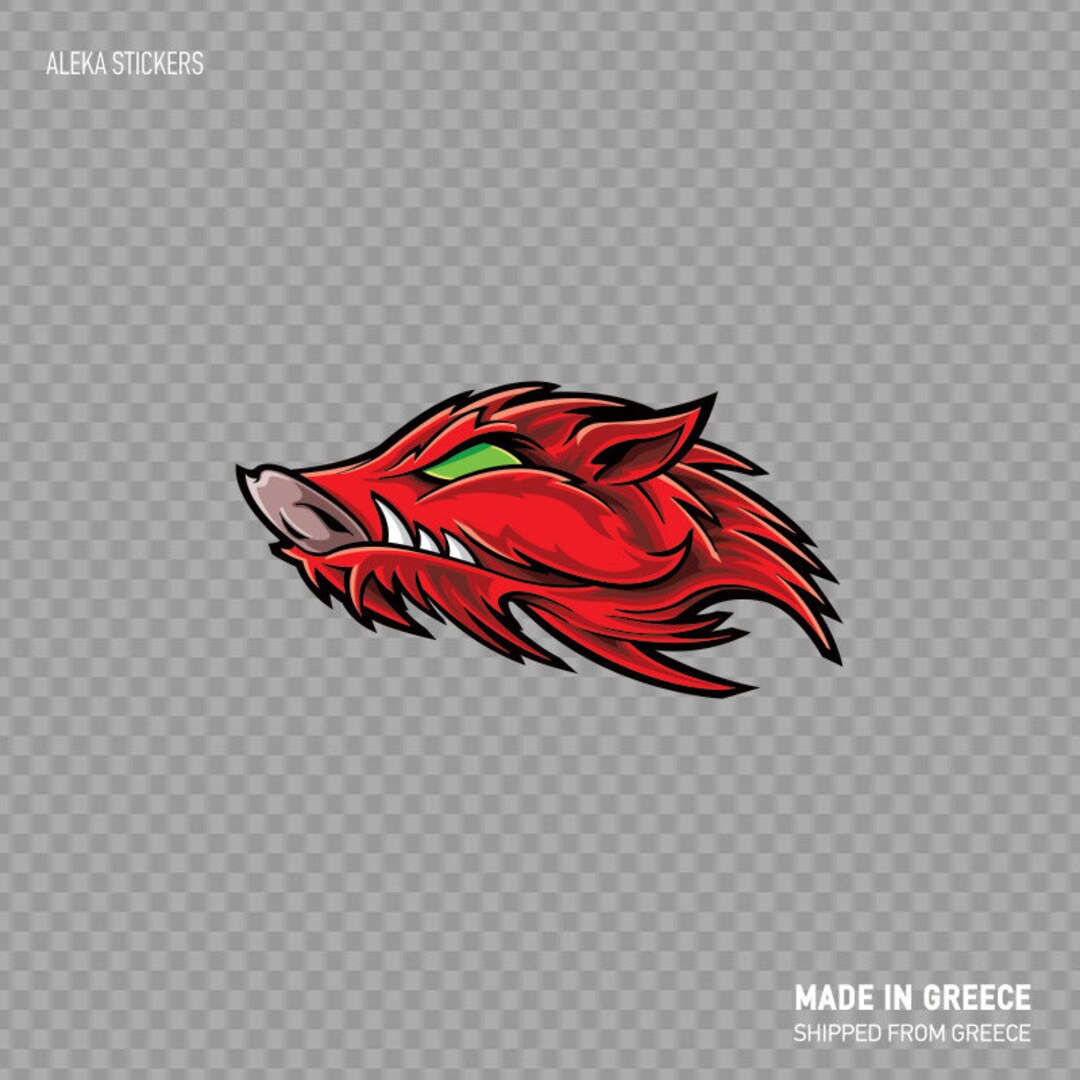 Red Razorback Pig Decal Sticker Razorback Red Wild Pig Head Brutal Red Angry Attack Death ...