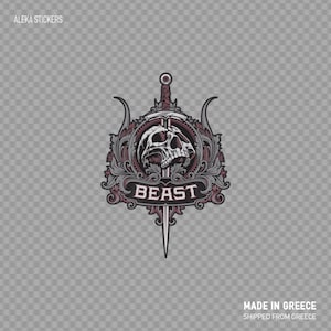 Progettazione complessa di Decal Sticker teschio bestia Fantasy emblema spada arma da taglio X244W