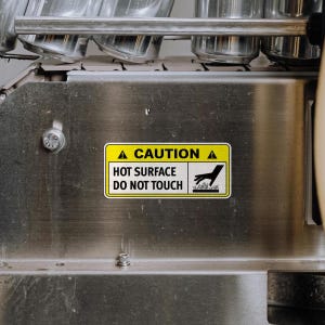 Vorsicht, heiße Oberfläche Warnaufkleber - gut sichtbarer Vinyl-Aufkleber für Industrie- & Arbeitssicherheit, langlebig X4323