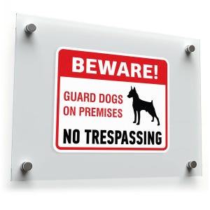 Calcomanía adhesiva Cuidado con los perros guardianes en las instalaciones Señal Área privada X2X36