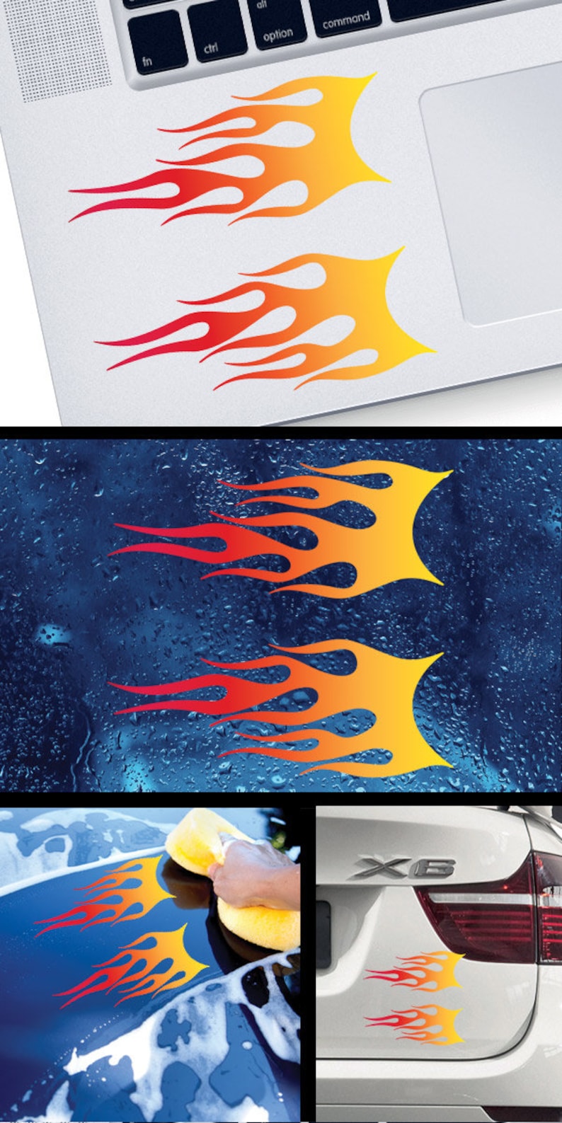 Decal Sticker Pair of Flames Red Orange Yellow Car Decoration Easy ...
