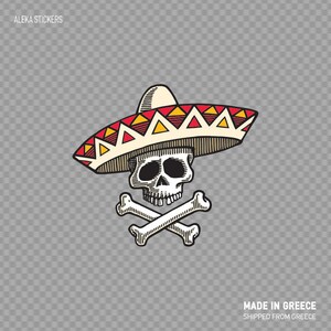 Sticker Sticker Mexicaanse Crossbones schedel cartoon stijl illustratie Restaurant decoratie ZK238