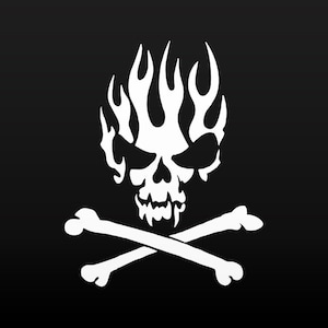Striking flaming skull with crossbones Sticker – Bold and Edgy Design for Customization ZE54W