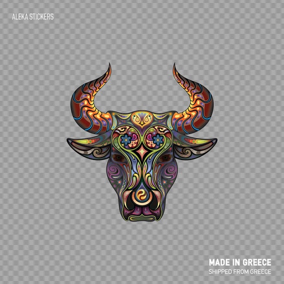 Vinyl Sticker Waterproof Decal Floral Horned Bull