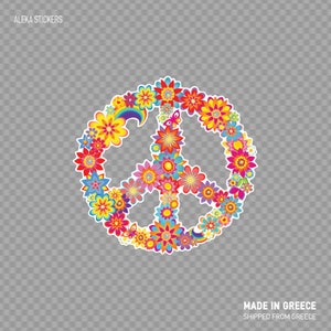 Stickersticker Flower Power Peace 60s 70s symbool full colour 265X4