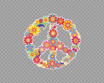 Decal Sticker Flower Power Peace 60s 70s symbol full color 265X4