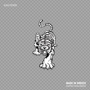 Sticker Sticker White Tiger boos agressie complex ontwerp schadelijke open mond wilde ilfe aanval Hangry Roaring zwarte en witte W8385