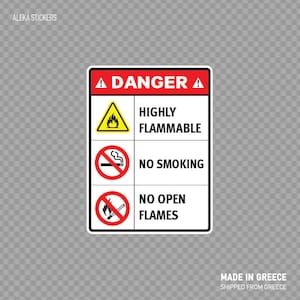 Sticker Sticker Gevaar Licht ontvlambaar Verboden te roken Geen open vlammen veiligheidsbord Kwaliteitssignalering Topkwaliteit printbeperking X4444