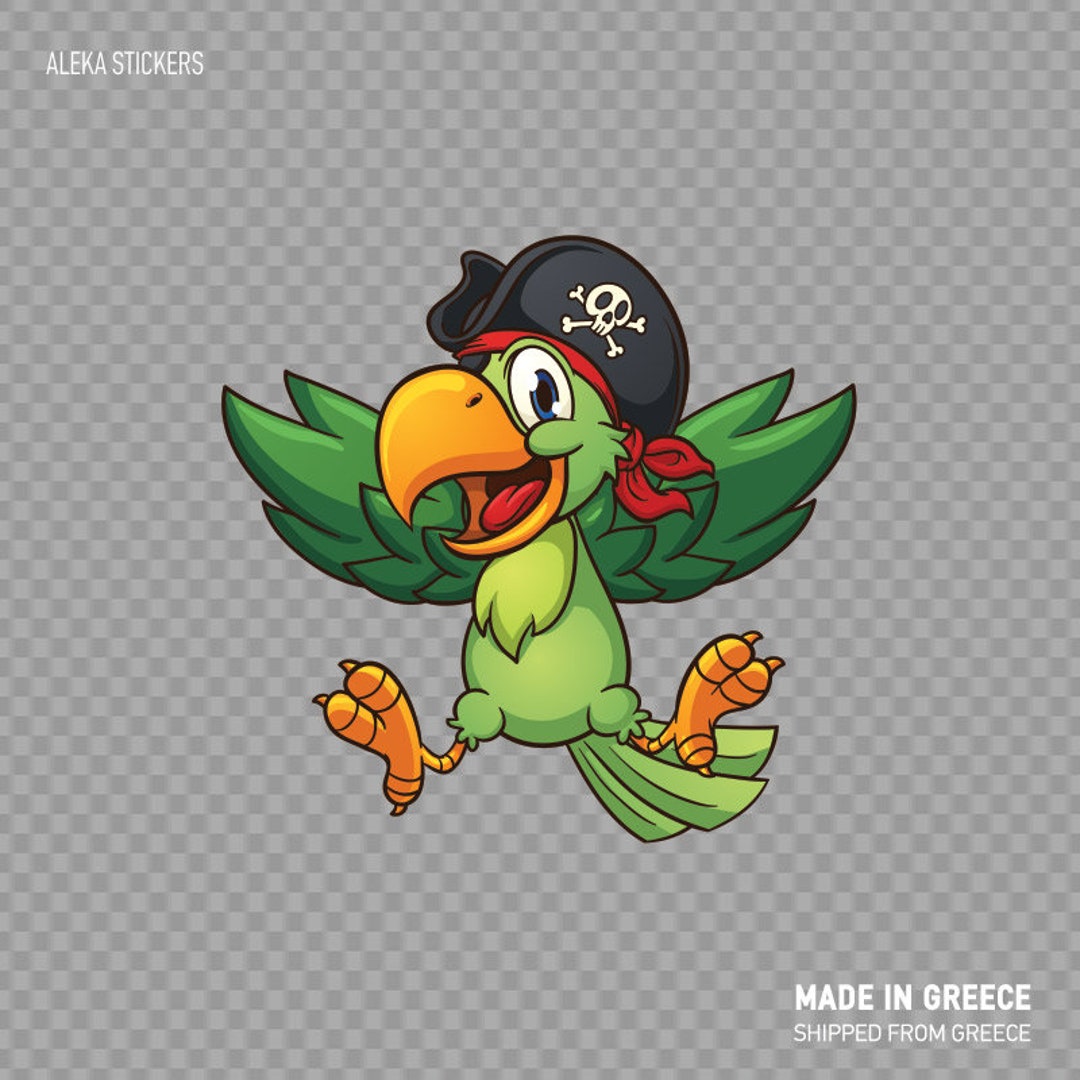 Decal Sticker Pirate Parrot Amazon Tropical Illustration Happy Cartoon ...