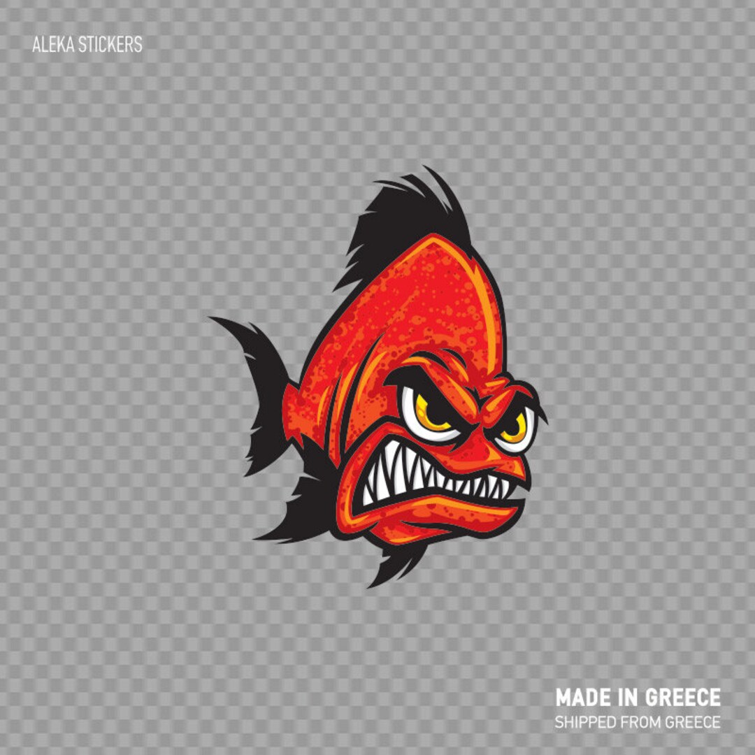 Decal Sticker Angry Red Piranha Fishing Store Decoration Bait the Hook ...