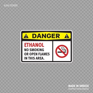 Sticker Sticker gevaar Ethanol No roken of Open vlammen In dit gebied duidelijke richtsnoeren chemische teken veiligheid teken X4223