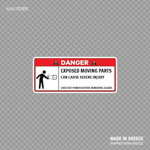 Sticker autocollant AVERTISSEMENT exposés en mouvement parties peut Cause grave blessure Lock Out puissance avant retrait garde ATTENTION Danger attention signe X8538