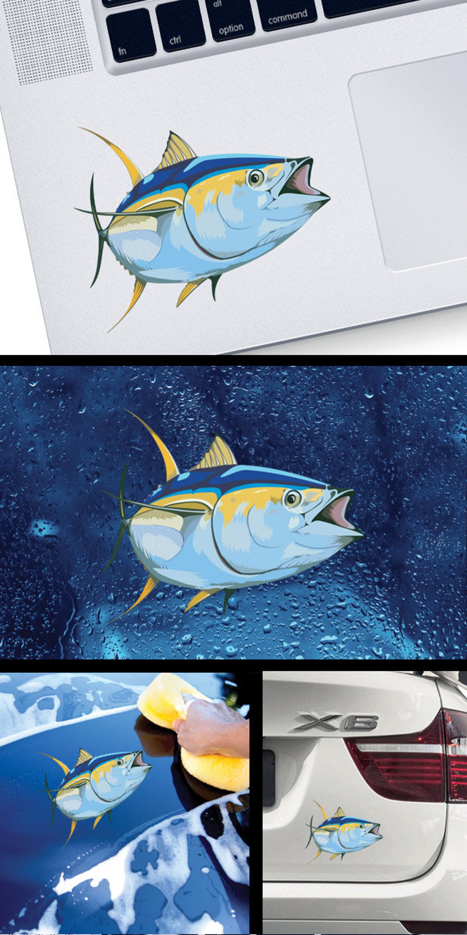 Decal Sticker Yellowfin Tuna Fishing Fisherman Ocean Sea Life Etsy